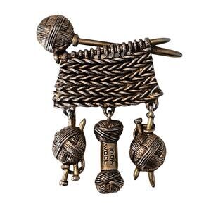 Vintage Danecraft Pewter Knitting Brooch with Charms